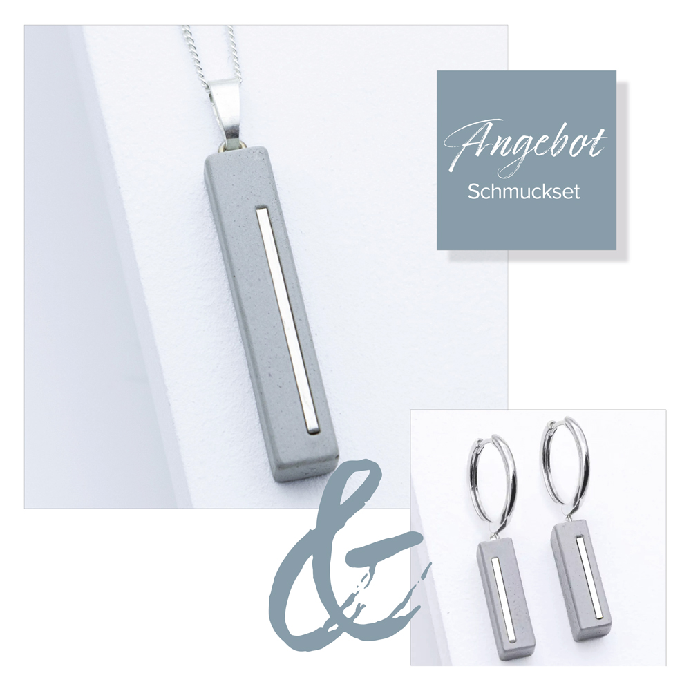 Betonschmuck Kette C3 und Creole Juliane C3 Silber Grau im Set aus der Studio 4L Betonmanufaktur